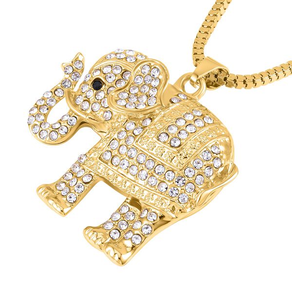 Wei&szlig;er und schwarzer Kristall-Elefanten-Anh&auml;nger mit Kette in Goldton, 73 cm image number 3