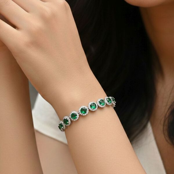 Wei&szlig;er Zirkonia, Gr&uuml;ner Kristall Armband ca. 19 cm Nickelfreies Messing 2.01 ct image number 3