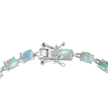 AA nat&uuml;rliches, &auml;thiopisches Welo Opal und Labor Diamant 19cm Armband, 925 Silber rhodiniert - 6,88 ct.
