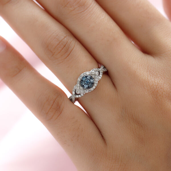 Blauer und wei&szlig;er Diamant-Ring, 925 Silber platiniert  ca. 0,50 ct image number 3