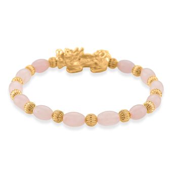 Rosenquarz Pixiu Armband, flexibel (ca. 18 - 19 cm), gelb vergoldet ca. 35.00 ct