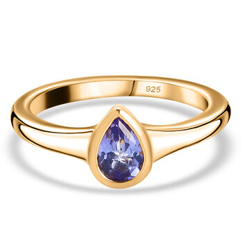 Tansanit Solit&auml;r Ring 925 Silber vergoldet (Gr&ouml;&szlig;e 16.00) ca. 0,43 ct