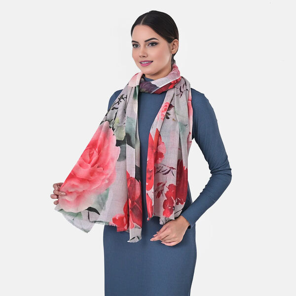 LA MAREY - Gro&szlig;formatiger Schal, 100% Kaschmirwolle, 70 x 195 cm, Rosen Blumenprint image number 3