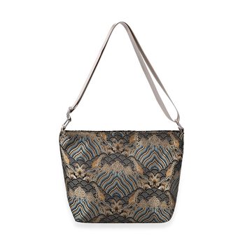 Jacquard-Tasche aus Poly-Satin mit Futter und Rei&szlig;verschluss, Innentasche, gold
