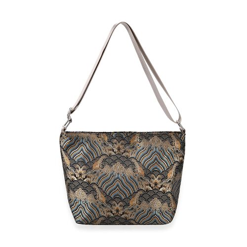 Jacquard-Tasche aus Poly-Satin mit Futter und Reißverschluss, Innentasche, gold image number 0