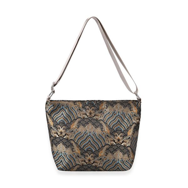 Jacquard-Tasche aus Poly-Satin mit Futter und Rei&szlig;verschluss, Innentasche, gold