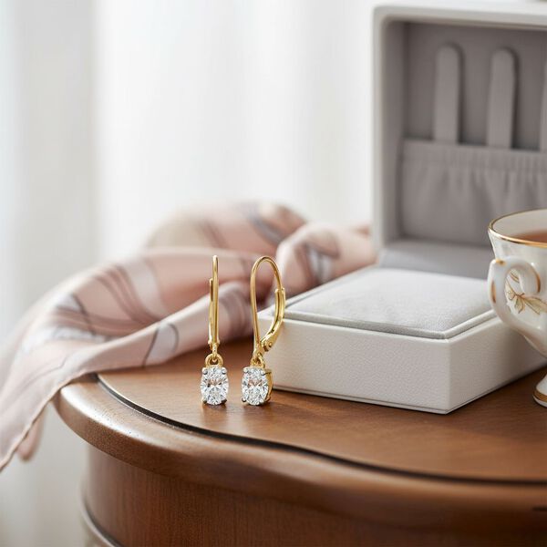 LUXURIANT SGL zertifizierte VS-GH Labor Oval-Diamant Ohrringe, 925 Silber 750 Gelbgold Vermeil - 1 ct. image number 2