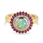 Natürlicher Äthiopischer Opal und Afrikanischer Rubin (Fissure gefüllt) Ring 925 Silber vergoldet image number 0