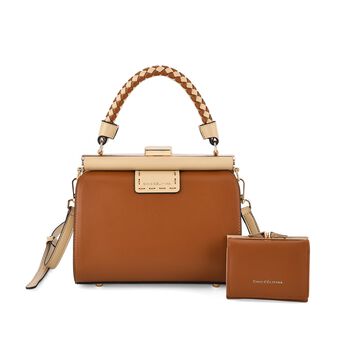 "Life style Color:Beige with brown /Profile:Set of 2 PU Crossbody Bag with wallet wall(exterior): PU  Lining(interior): polyester Pockets(exterior):clasp-1,zipped-1; Pockets(interior):zipped-2,slid-1 Pockets(exterior):clasp-1 Pockets(interior):card slot-6