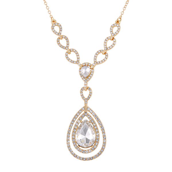 Wei&szlig;er Kristall Halskette, ca. 50 cm, vergoldet