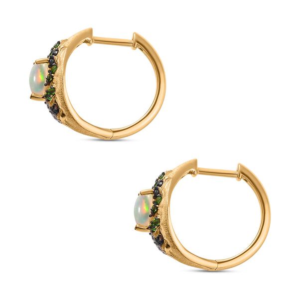 AA Nat&uuml;rlicher, &auml;thiopischer Welo Opal, Kanchanaburi Blauer Saphir Ohrringe 925 Silber Zweifarbige Beschichtung ca. 1,62 ct. image number 5