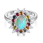 AA Natürlicher, äthiopischer Welo Opal, Mehrfarbig Saphir Ring 925 Silber rhodiniert (Größe 17.00) ca. 2,41 ct