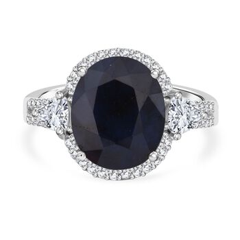 Diffundierter blauer Saphir, Wei&szlig;er Zirkon Ring 925 Silber rhodiniert (Gr&ouml;&szlig;e 17.00) ca. 4.70 ct