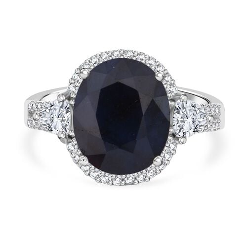 Diffundierter blauer Saphir, Weißer Zirkon Ring 925 Silber rhodiniert (Größe 17.00) ca. 4.70 ct image number 0