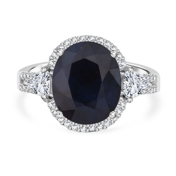 Diffundierter blauer Saphir, Wei&szlig;er Zirkon Ring 925 Silber rhodiniert (Gr&ouml;&szlig;e 17.00) ca. 4.70 ct
