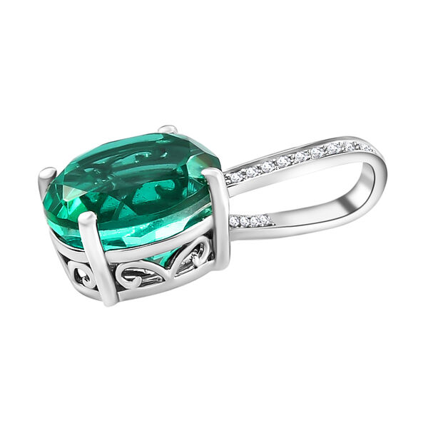 Smaragd-Triplett-Quarz und Zirkon-Anh&auml;nger in Silber, 5,66 ct. image number 4