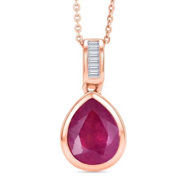 D'Joy Ilakaka Rosa Saphir (Fissure gef&uuml;llt), Wei&szlig;er Diamant Schmuckset ca. 50 cm 925 Silber 750 Ros&eacute;gold vermeil ca. 3.57 ct
