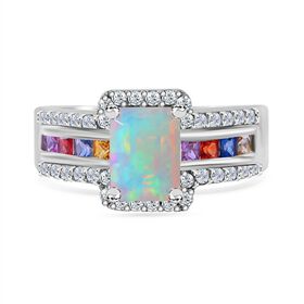 AA äthiopischer Welo Opal, mehrfarbiger Saphir und Zirkon-Ring - 1,74 ct.