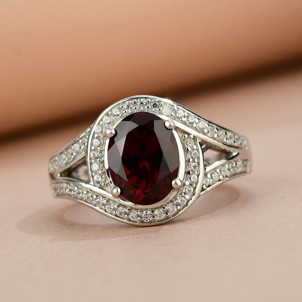 Rhodolith Granat und Zirkon Ring 925 Silber platiniert  ca. 3,06 ct image number 7