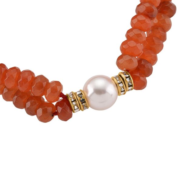 Wei&szlig;e Muschelkernperle-Armband mit Orangem Quarzit und Wei&szlig;em Kristall, flexibel, vergoldet image number 4