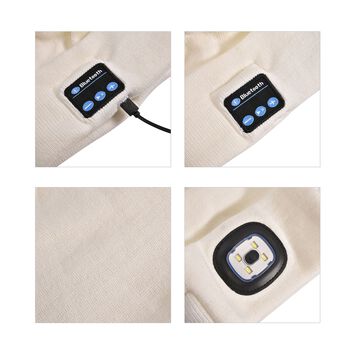 Strickm&uuml;tze mit LED Licht, wei&szlig;