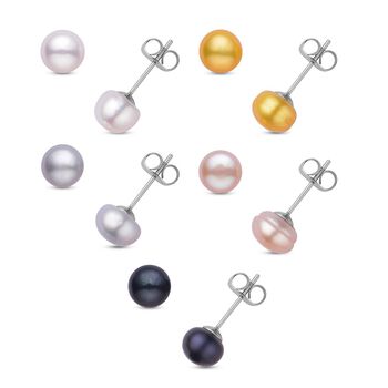 5er Set, mehrfarbige S&uuml;&szlig;wasserzuchtperlen-Ohrstecker, Edelstahl