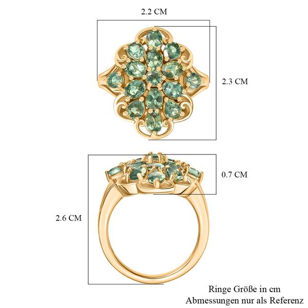 D'Joy Grüner Apatit Ring 925 Silber 750 Gelb Vergoldet (Größe 17.00) ca. 2,65 ct image number 6