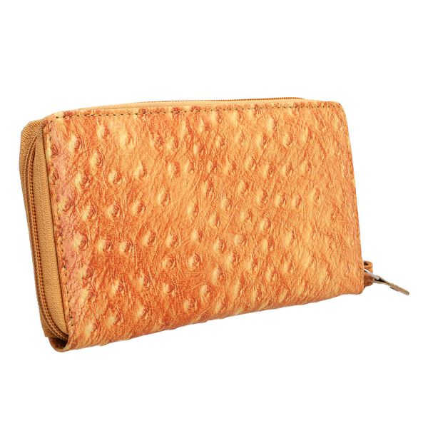 Echtleder Brieftasche mit Strau&szlig;enpr&auml;gung, ocra image number 3