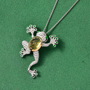 GP Trionfo Kollektion- AAA Ouro Verde Quarz und Kanchanaburi blauer Saphir zweifarbiger Anh&auml;nger mit 50cm Kette - 3,07 ct.