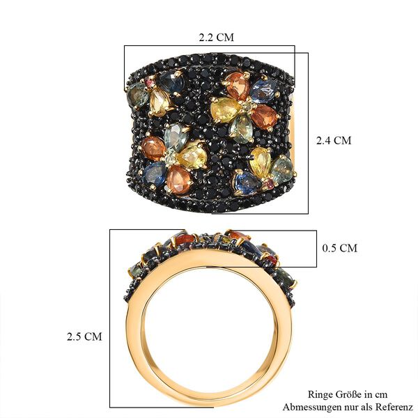 D'Joy Mehrfarbig Saphir, Schwarzer Spinell Ring 925 Silber 750 Gelbgold Vermeil (Gr&ouml;&szlig;e 18.00) ca. 5,71 ct image number 6