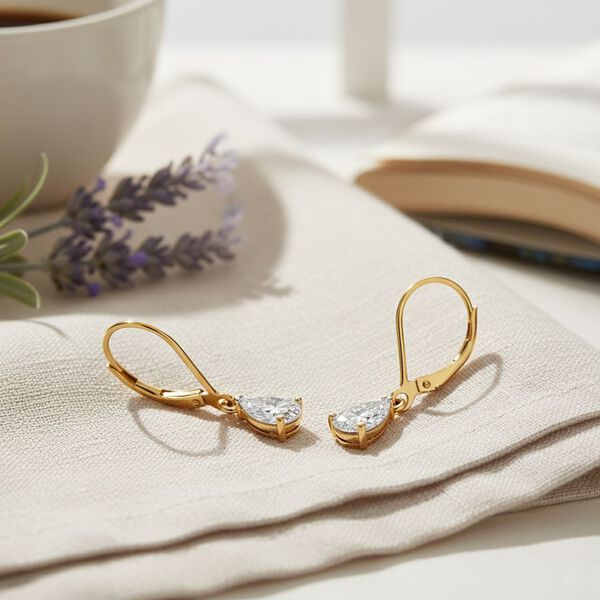 LUXURIANT SGL zertifizierte VS-GH Labor Tropfen-Diamant Ohrringe, 925 Silber 750 Gelbgold Vermeil - 1 ct. image number 1