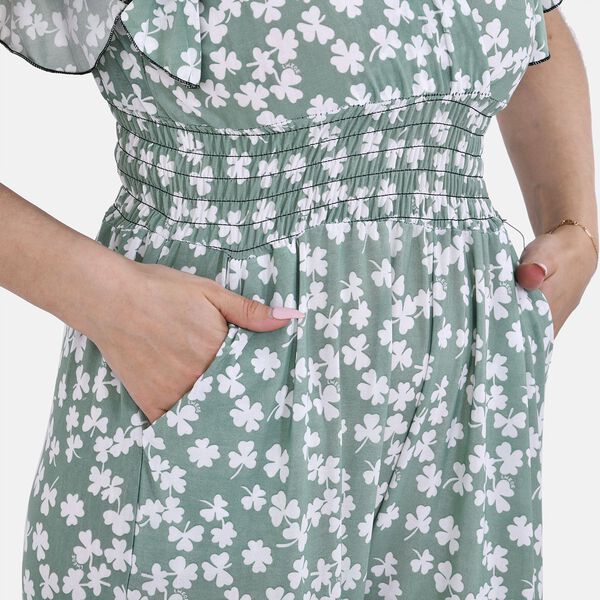 Jumpsuit mit gesmokter Taille und Flatterärmel, grün image number 6