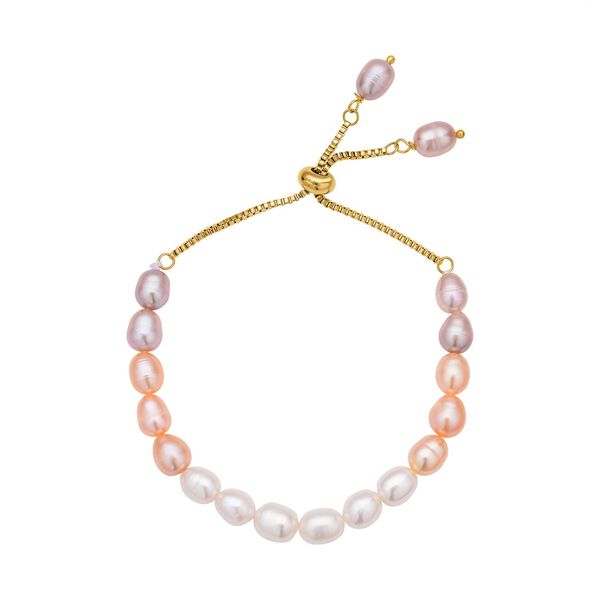 Mehrfarbiges S&uuml;&szlig;wasser Perlen-Armband, ca. 15.25 cm, Edelstahl goldfarben