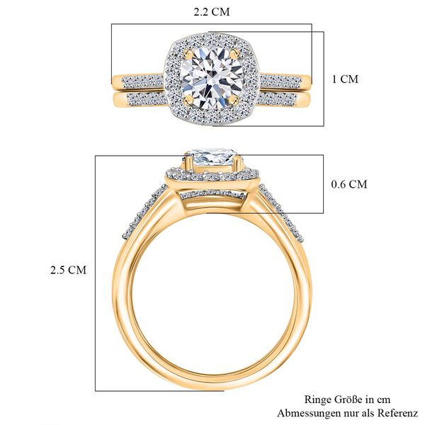 LUXURIANT 2er-Set SI Labor Diamant Ringe, 925 Silber 750 Gelbgold Vermeil - 1,50 ct. image number 6
