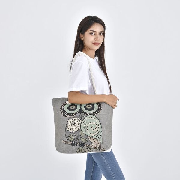 Jacquard gewebte Jute-Tasche mit Eule Design, 42x34 cm, Eule image number 2