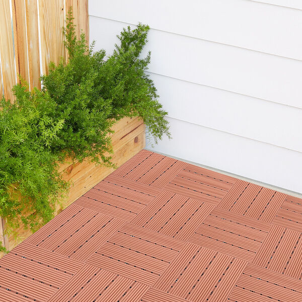 11er-Set - Terrassenfliesen aus WPC mit Falzung, Braun image number 2