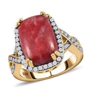 Norwegischer Thulit und wei&szlig;er Zirkon-Ring, 925 Silber vergoldet (Gr&ouml;&szlig;e 20.00) ca. 8.95 ct