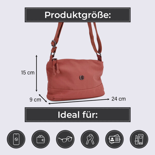 Nylon Crossbody Tasche mit Reißverschlussfächern, verstellbarem Schulterriemen, Rot image number 4