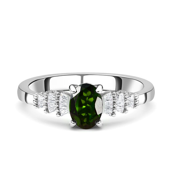 Nat&uuml;rlicher Chromdiopsid und Diamant Ring 925 Silber platiniert  ca. 1,08 ct