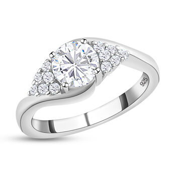120 Facetten Moissanit-Ring, 925 Silber platiniert  ca. 0,90 ct