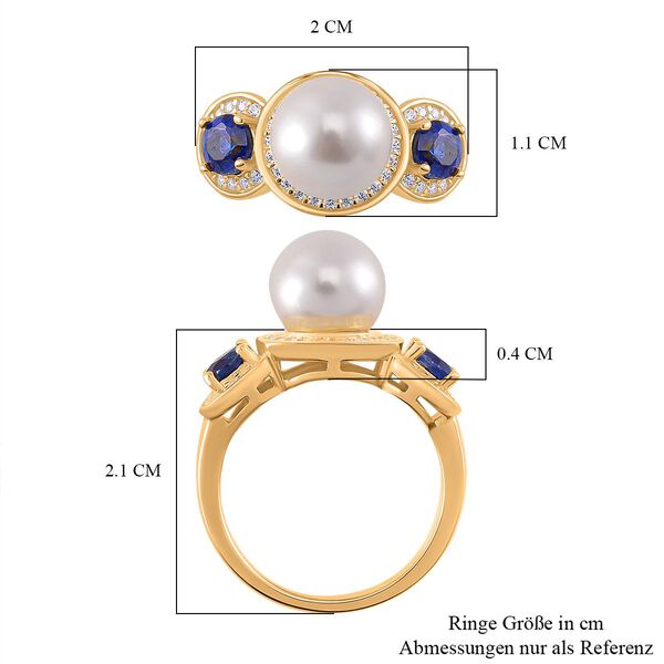 Wei&szlig;e Muschelkernperle, Kyanit Ring 925 Silber vergoldet (Gr&ouml;&szlig;e 16.00) image number 5
