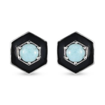 Larimar Ohrstecker 925 Silber platiniert ca. 1,13 ct