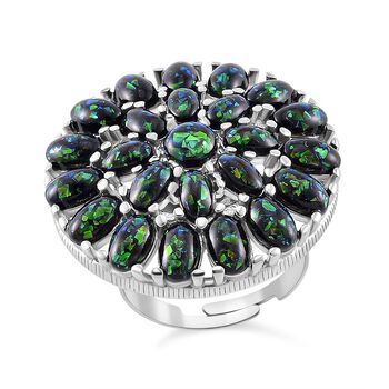 Simulierter schwarzer Opal Ring, flexibel (Gr&ouml;&szlig;e 17.00-19.00), 316L Edelstahl