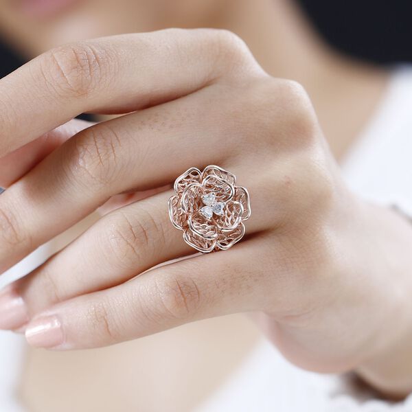 Floraler Moissanit-Ring, 925 Silber 750 Ros&eacute;gold Vermeil - 0,33 ct. image number 3