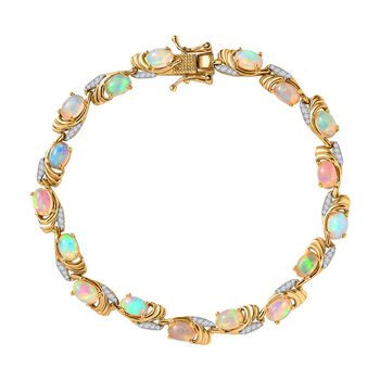 AA Nat&uuml;rlicher, &auml;thiopischer Welo Opal, Wei&szlig;er Zirkon Armband, ca. 19 cm, 925 Silber Gelbgold Vermeil, ca. 5.71 ct