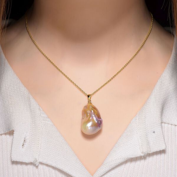 D'Joy AAAA mehrfarbiger S&uuml;&szlig;wasser Barockperle Anh&auml;nger mit 50cm Kette, 925 Silber vergoldet image number 2