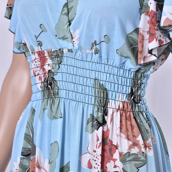 Top mit gesmokter Taille und Flatter&auml;rmeln, Himmelblau image number 6