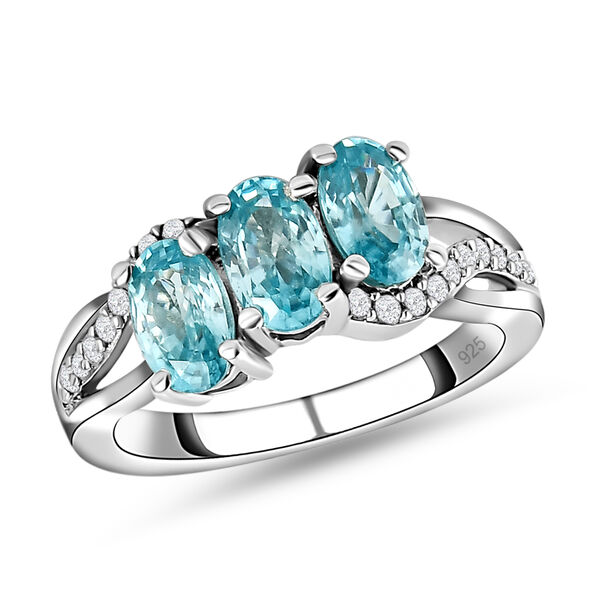 Kambodschanischer, blauer Zirkon und weißer Zirkon-Ring, 925 Silber platiniert  ca. 2,34 ct image number 4