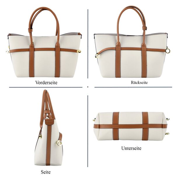 Leder Shopper Set 2 teilig mit Magnetfach und Rei&szlig;verschlussfach 35 x 11 x 20 cm Wei&szlig; Braun image number 4