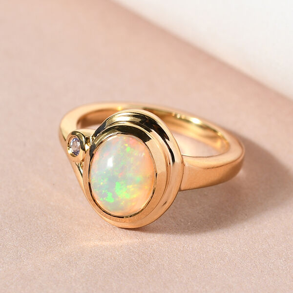 Natürlicher, äthiopischer Opal und Tansanit-Ring, 925 Silber vergoldet  ca. 1,29 ct image number 2